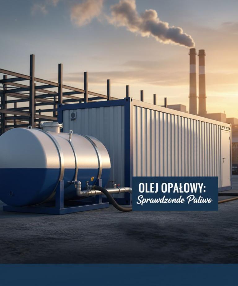 Wydajna kotłownia mobilna (kontenerowa) zasilana olejem opałowym z dedykowanego zbiornika, zastosowanie w ogrzewaniu budynków przemysłowych i placów budowy.