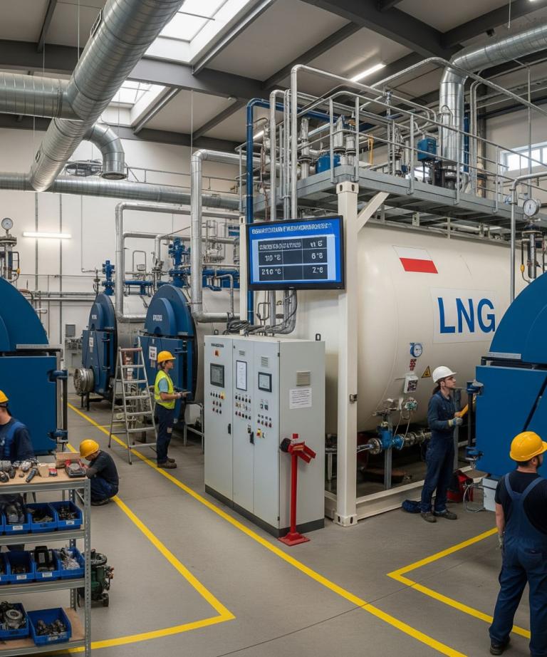 Przemysłowa instalacja kotłowni kontenerowej LNG – nowoczesne rozwiązania dla energetyki Plomex-Pol.