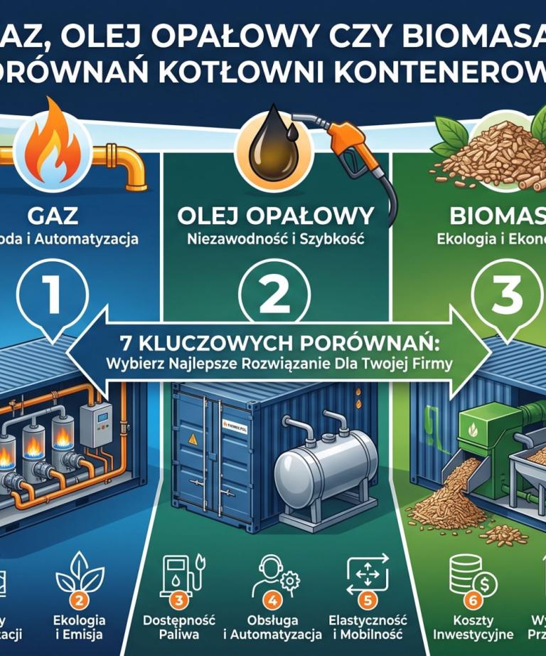 Gaz, olej opałowy czy biomasa? 7 porównań kotłowni kontenerowych