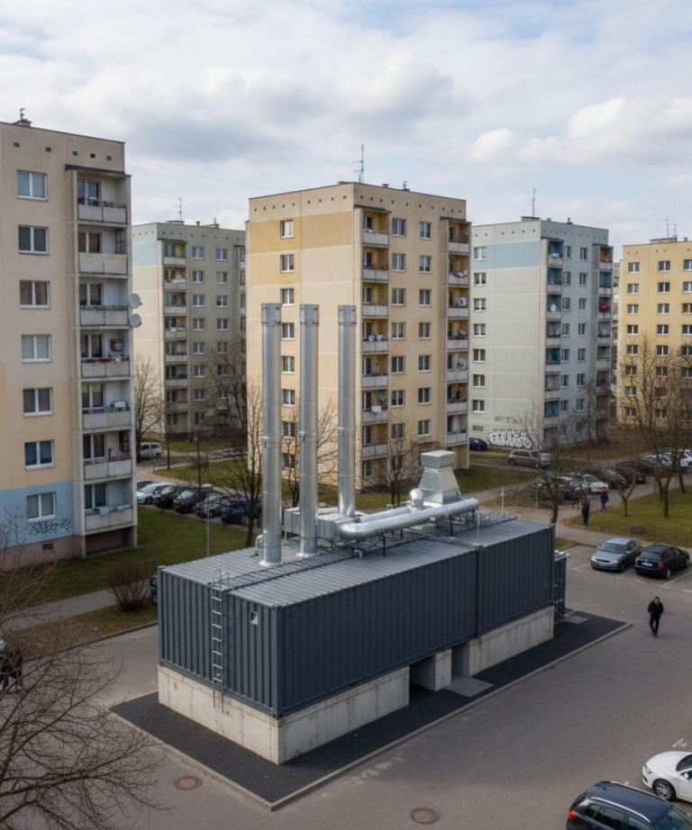 Kotłownia kontenerowa CO i CWU dla osiedla bloków mieszkalnych – Plomex-Pol