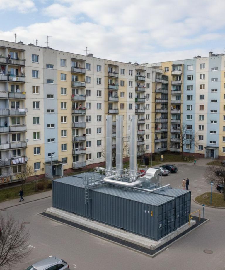 Kotłownia kontenerowa c.o. i c.w.u. dla osiedla mieszkaniowego