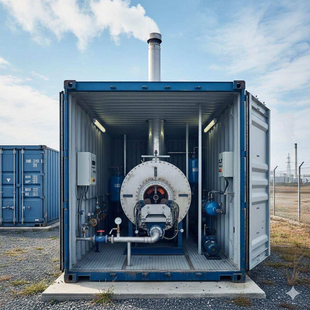 kotłownia kontenerowa z palnikiem