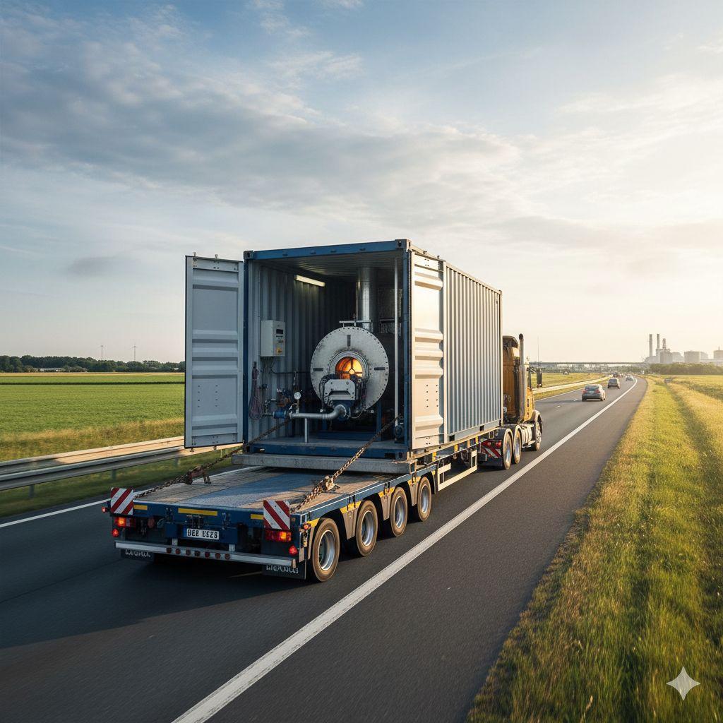 transport niskopodwoziowy kotłowni kontenerowej